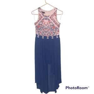 Skort chiffon blue and orange dress with metal stones and floral bust